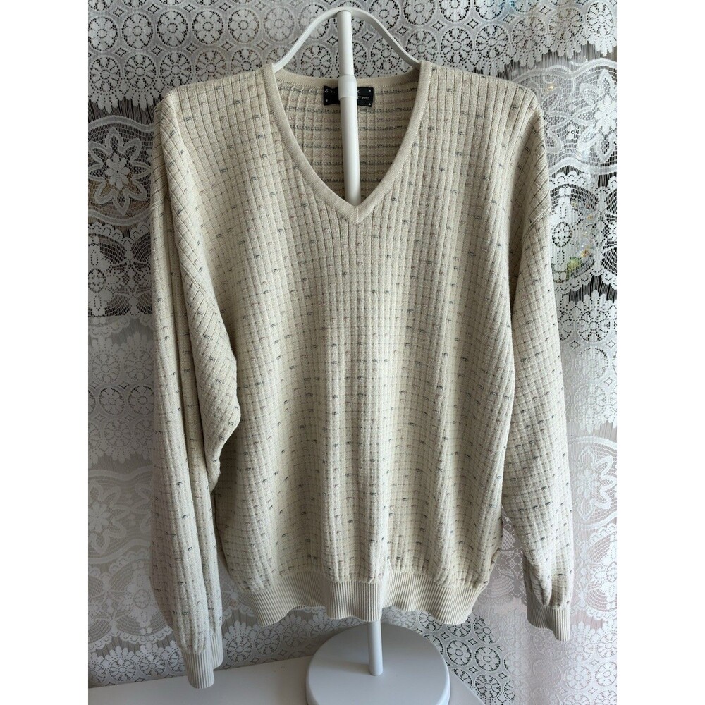 Vintage St Croix Trend Men's Beige Textured Knit Pullover Sweater XL 80s 90s Y2K